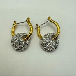 Swarovski gold hoop earrings w/crystal encrusted silver drops.